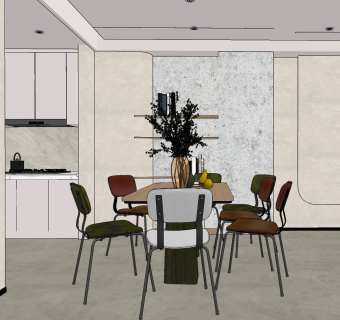 现代诧寂风客餐厅su草图模型下载