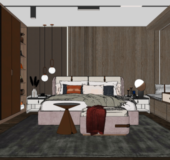 现代家居卧室su草图模型下载