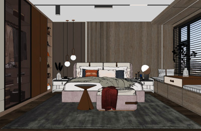 现代家居卧室su草图模型下载