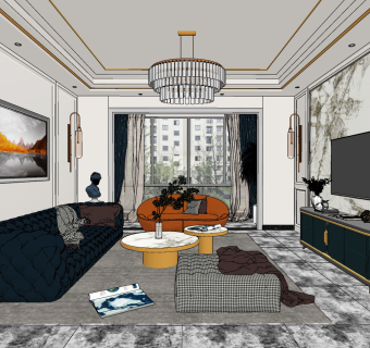 欧式客厅su草图模型下载