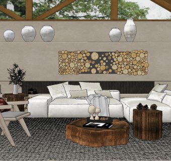 现代自然风沙发su草图模型下载