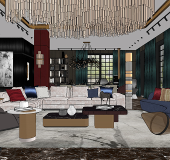 欧式客餐厅su草图模型下载