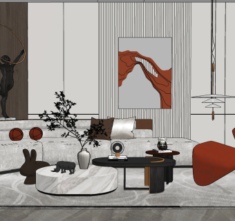 现代客厅,su草图模型下载