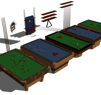 现代桌球斯诺克，台球，台球杆su草图模型下载