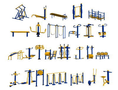 现代公园广场健身器材，器械su草图模型下载