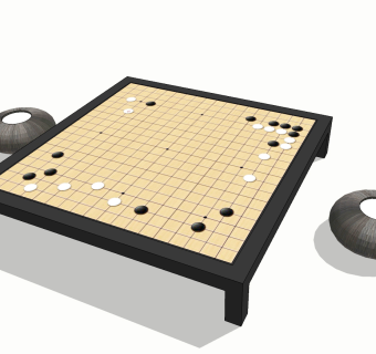 新中式棋盘围棋五子棋su草图模型下载