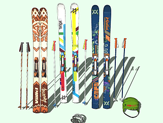 现代滑雪板滑雪<em>杖</em>雪橇，雪具su草图模型下载
