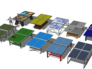 现代乒乓球台，<em>乒乓球桌</em>su草图模型下载