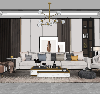 现代轻奢客厅su草图模型下载