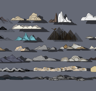 新中式假山山脉片石,雕塑,户外小品 (1)su草图模型下载