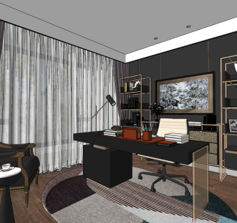 简欧书房,su草图模型下载