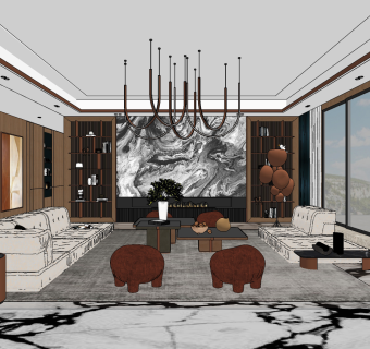 现代客厅su草图模型下载