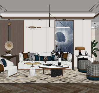 现代轻奢客厅su草图模型下载