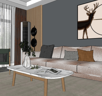 北欧风客餐厅,su草图模型下载