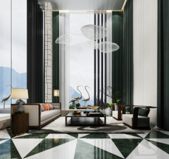 新中式客厅su草图模型下载