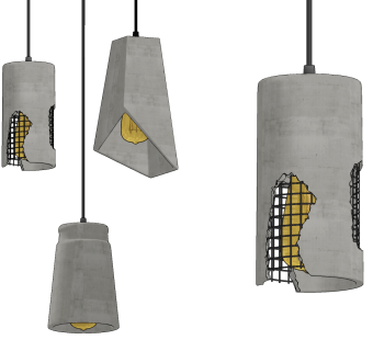 现代loft工业风水泥铁艺吊灯su草图模型下载