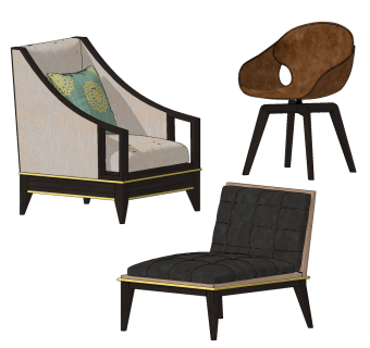 现代休闲椅餐椅,办公椅洽谈椅，组合su草图模型下载