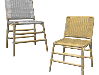 新中式藤编编制椅子，餐椅su草图模型下载