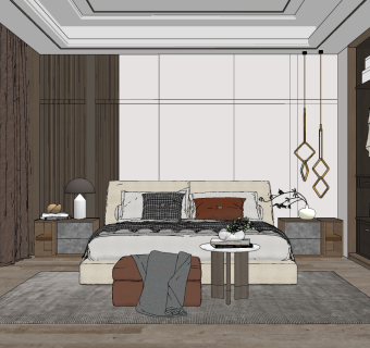 现代卧室su草图模型下载