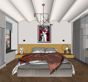 现代卧室su草图模型下载