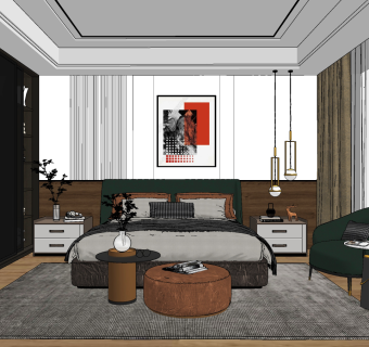 现代卧室su草图模型下载