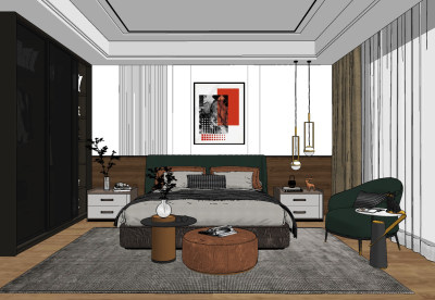 现代卧室su草图模型下载