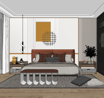 现代轻奢卧室,su草图模型下载