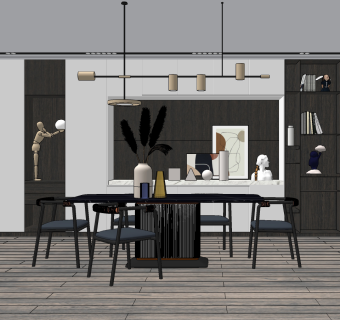 现代极简餐厅su草图模型下载