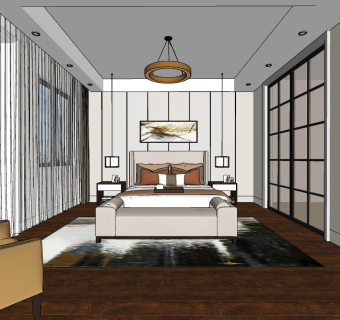 现代极简卧室,su草图模型下载