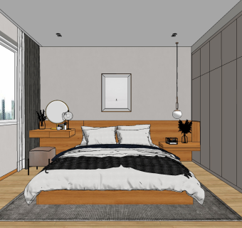 现代家居卧室su草图模型下载