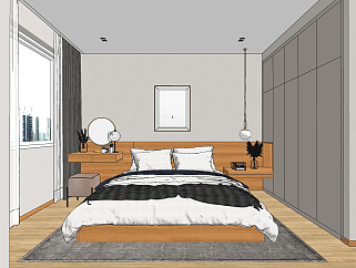 现代家居卧室su草图模型下载