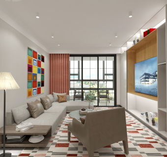 现代，客厅，餐厅，厨房，阳台 su草图模型下载