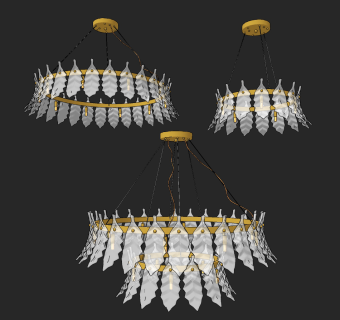 perline 现代轻奢树叶水晶玻璃吊灯组合,su草图模型下载