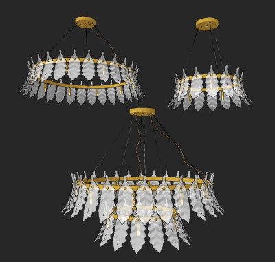 perline 现代轻奢树叶水晶玻璃吊灯组合,su草图模型下载