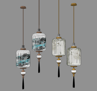 新中式灯笼吊灯,su草图模型下载