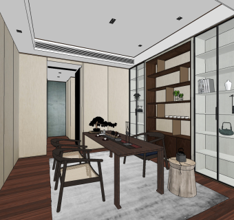 现代茶室su草图模型下载