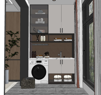 现代阳台洗衣房,su草图模型下载
