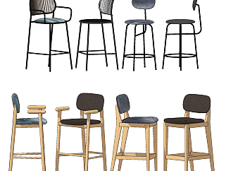 现代时尚吧台椅,高脚椅,椅子su草图模型下载
