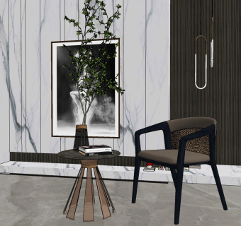 新中式藤编编织休闲椅边几,休闲椅su草图模型下载