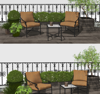 欧式户外铁艺休闲椅绿植组合su草图模型下载