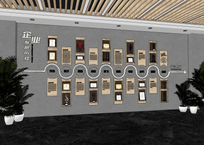 现代文化荣誉墙宣传墙,奖牌奖状奖杯su草图模型下载
