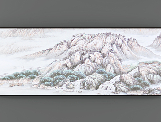 新中式风景画,<em>山脉</em>画su草图模型下载