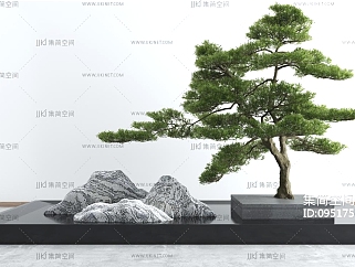 新中式庭院景观小品泰山石<em>松树</em>3d模型下载su草图模型...