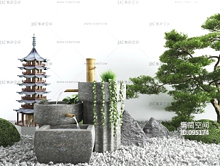 新中式庭院景观禅意小品3d模型下载su草图模型下载