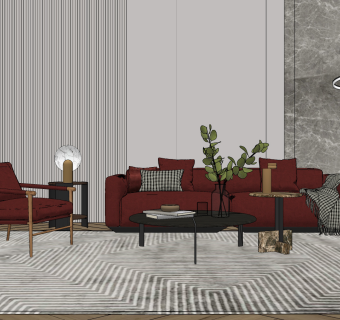 现代沙发茶几组合,su草图模型下载