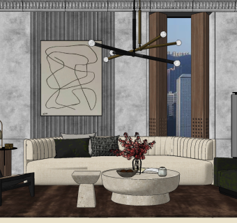 北欧现代弧形沙发，茶几，单人沙发椅子茶几组合su草图模型下载