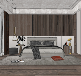 现代轻奢卧室su草图模型下载