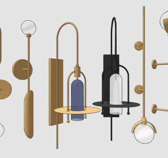 新中式现代金属壁灯su草图模型下载