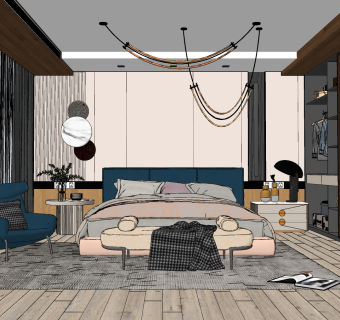 现代卧室su草图模型下载