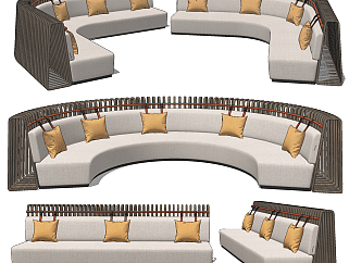 现代餐厅<em>弧形</em>卡座，<em>沙发</em>，公共座椅组合su草图模型下载